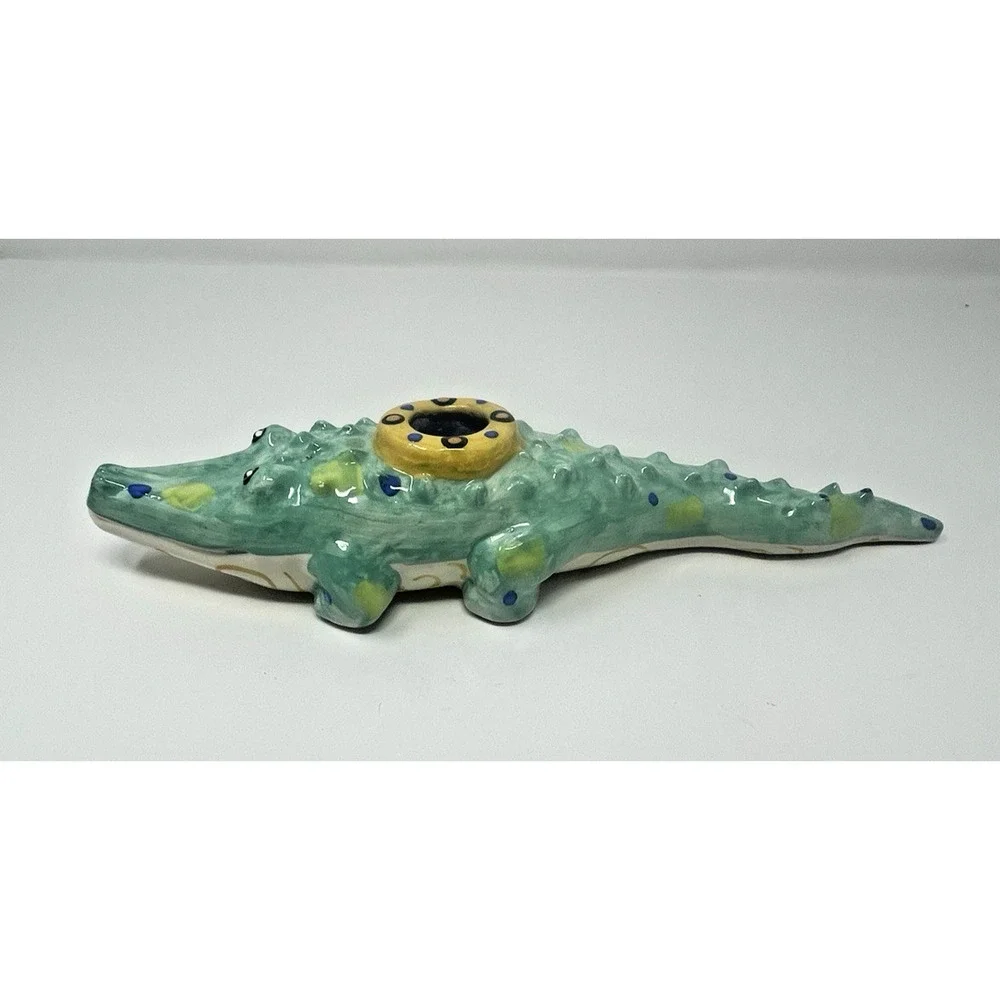 Art Pottery Crocodile Candle Incense Holder Whimsical Alligator Dana Simson